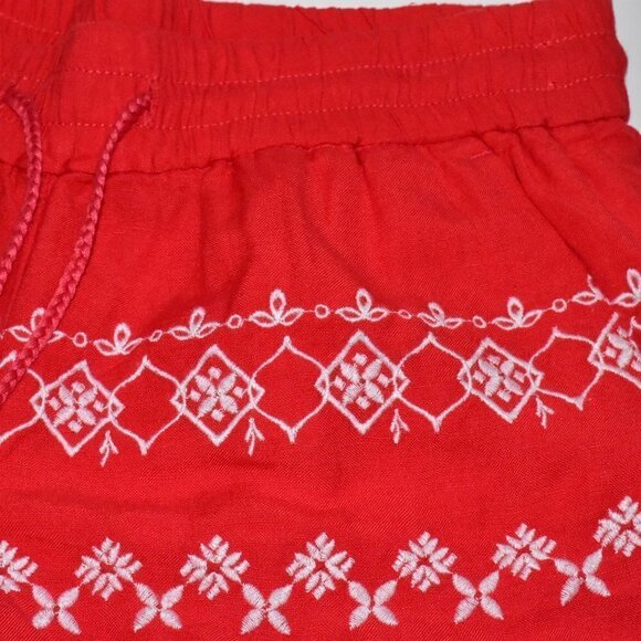 Loft Boho Linen Pull On Tassel Tie Fringe Embroidered Shorts Size XS - Picture 12 of 14